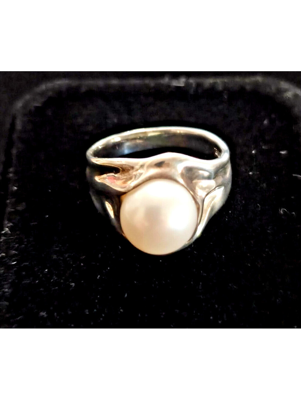 Hagit Gorali Sterling Silver White Cultured 9.5mm Pearl Sculpted Ring QVC VTG
